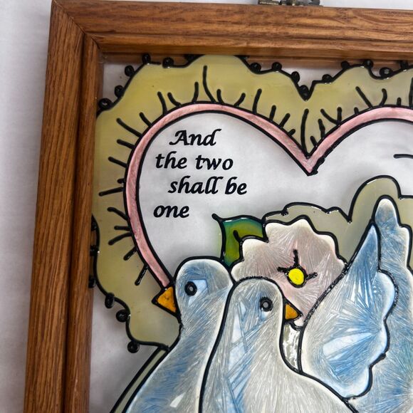 Framed Stained Glass Window Art Suncatcher 'And the two shall be one' Wall Art - Picture 3 of 7